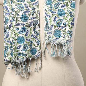 Blue - Block Print Cotton Sanganeri Stole with Tassels 139