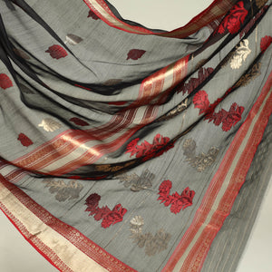 Black - Traditional Chanderi Silk Zari Buti Handloom Saree