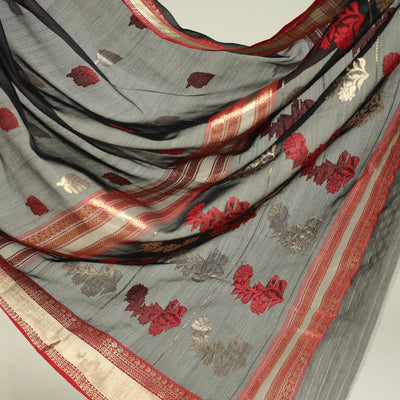 Black - Traditional Chanderi Silk Zari Buti Handloom Saree
