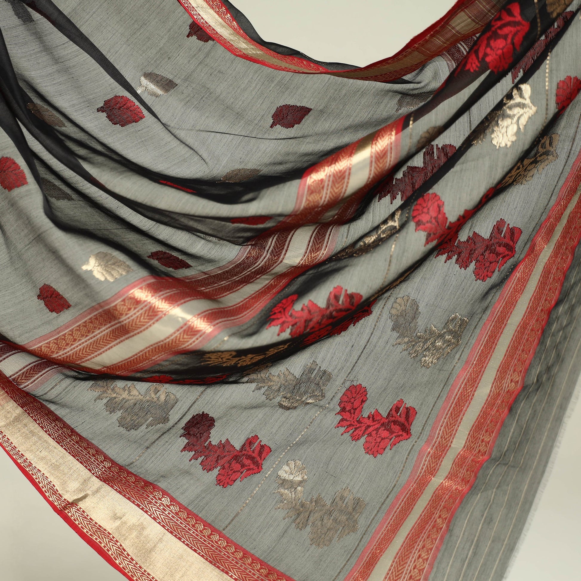 Black - Traditional Chanderi Silk Zari Buti Handloom Saree
