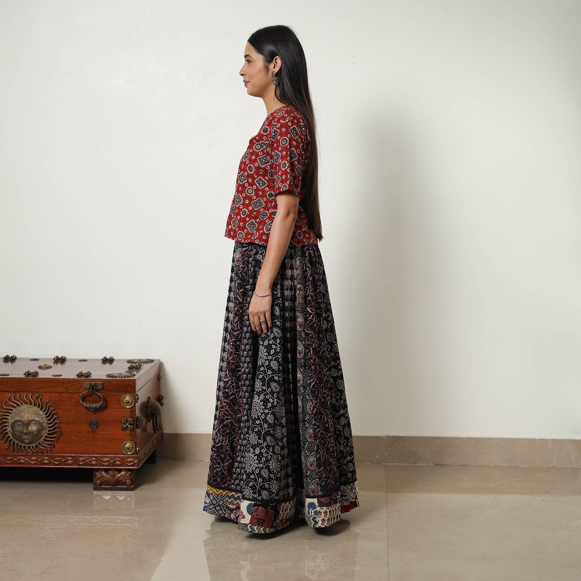 Black - 24 Kali Patchwork Block Printed Cotton Ajrakh Skirt 15