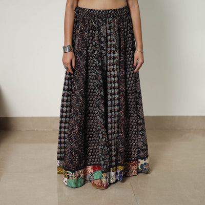 Black - 24 Kali Patchwork Block Printed Cotton Ajrakh Skirt 15