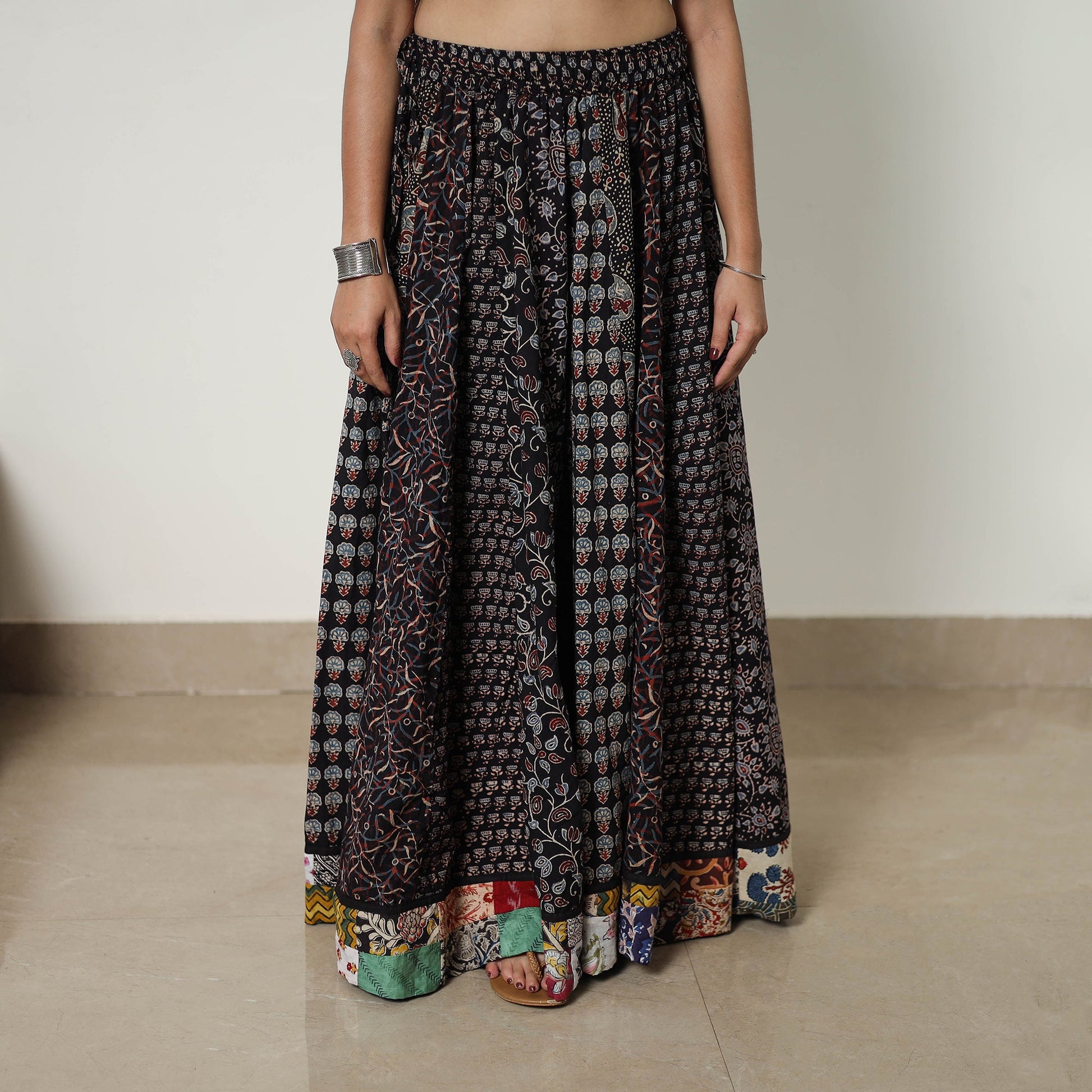 Black - 24 Kali Patchwork Block Printed Cotton Ajrakh Skirt 15