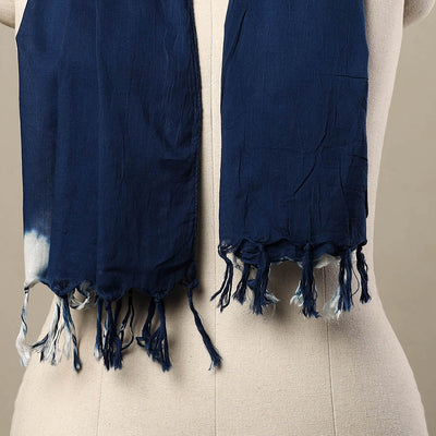 Blue - Cotton Tie-Dye Shibori Stole with Tassels 142