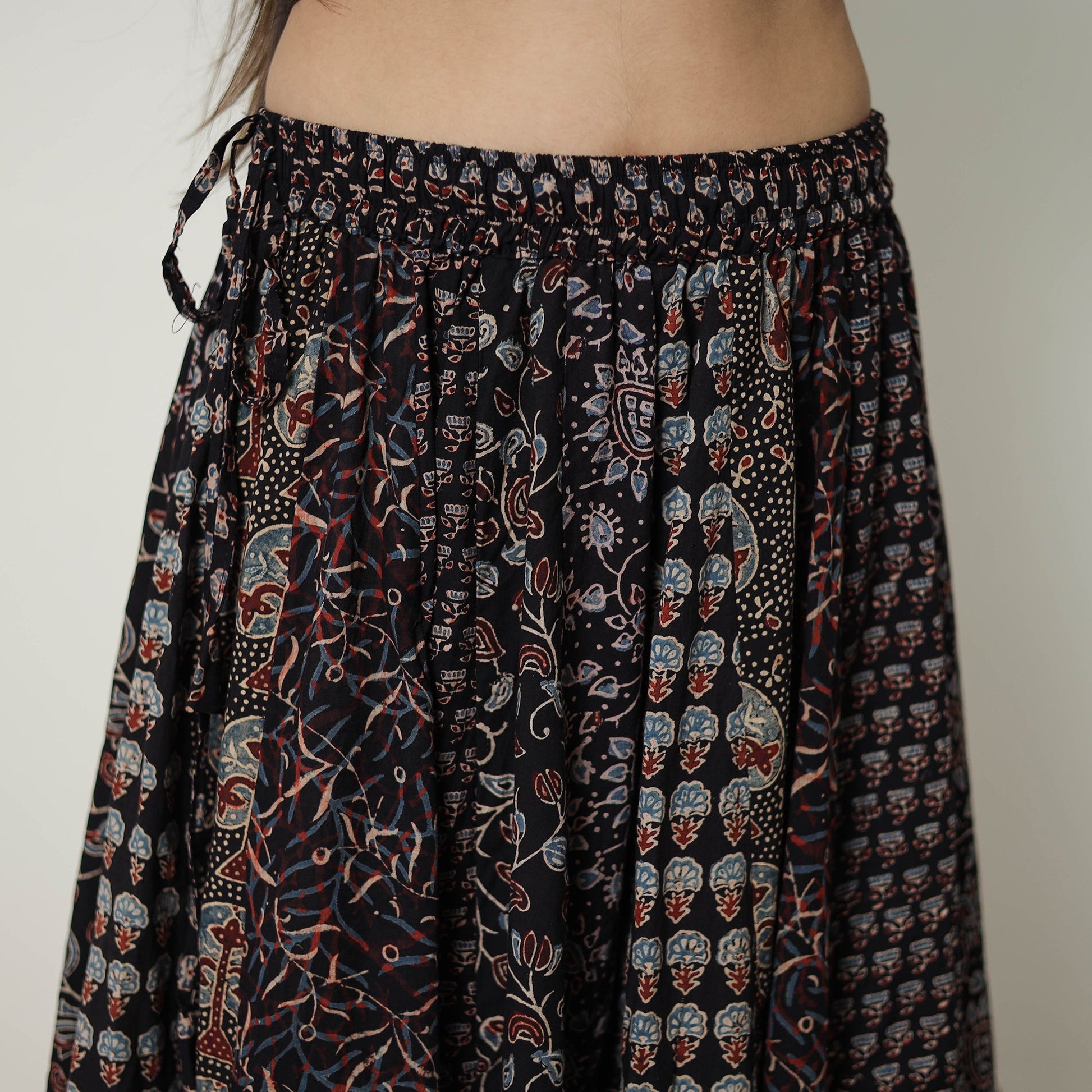 Black - 24 Kali Patchwork Block Printed Cotton Ajrakh Skirt 15