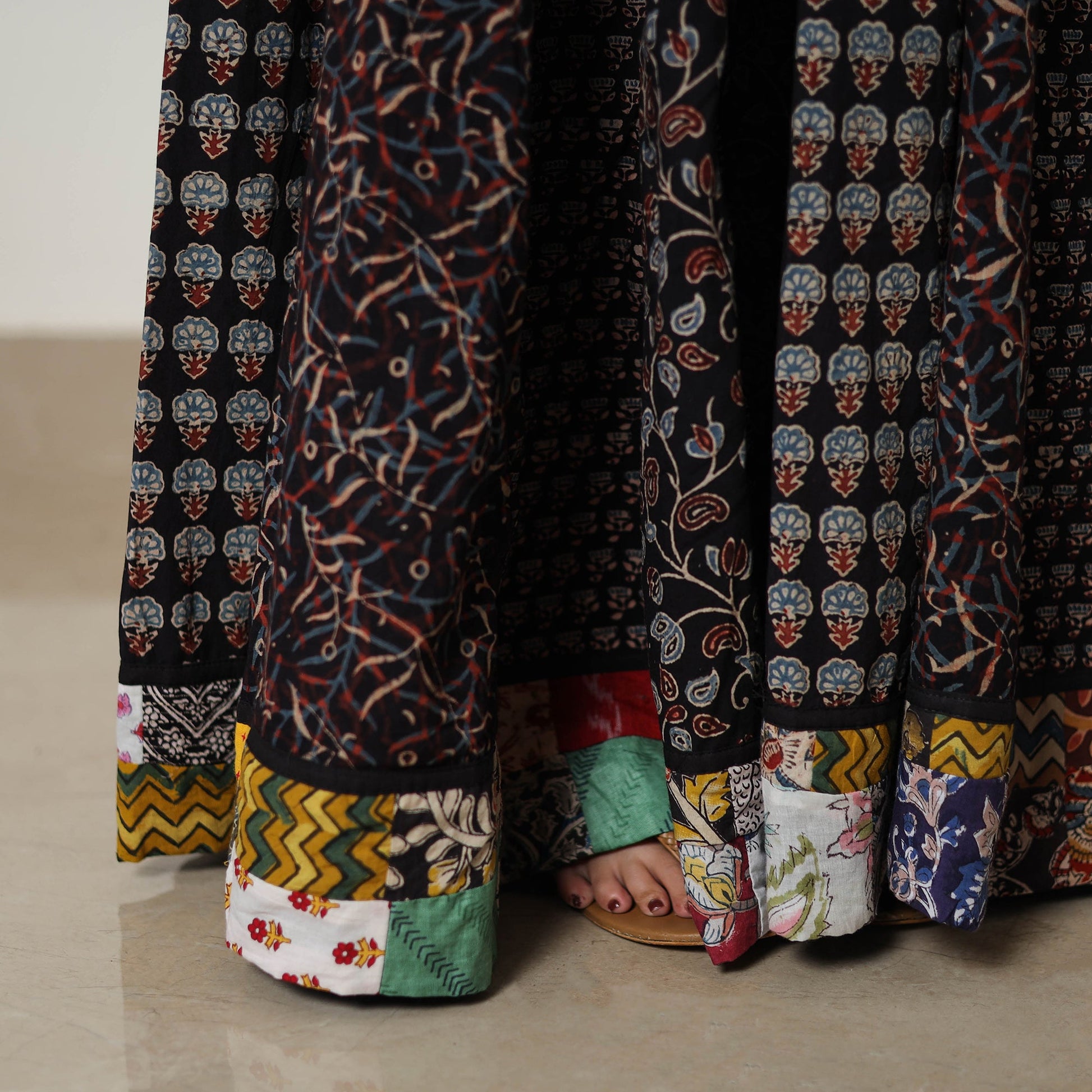 Black - 24 Kali Patchwork Block Printed Cotton Ajrakh Skirt 15