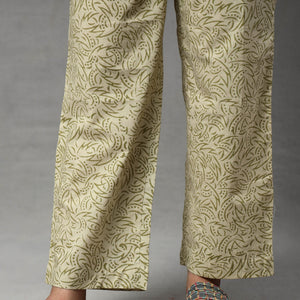 Beige - Sanganeri Block Printing Cotton Kurta with Palazzo & Dupatta Set