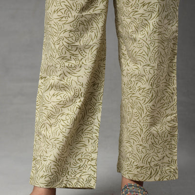 Beige - Sanganeri Block Printing Cotton Kurta with Palazzo & Dupatta Set