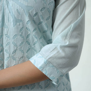 Blue - Applique Cut Work Cotton Kurta with Palazzo & Dupatta Set 04