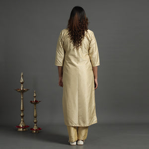 Beige - Elegant Banarasi Brocade Silk Kurta with Pant Set