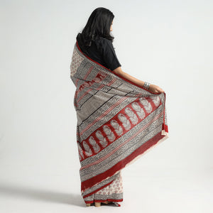 Beige - Bagh Hand Block Printed Natural Dyed Cotton Saree
