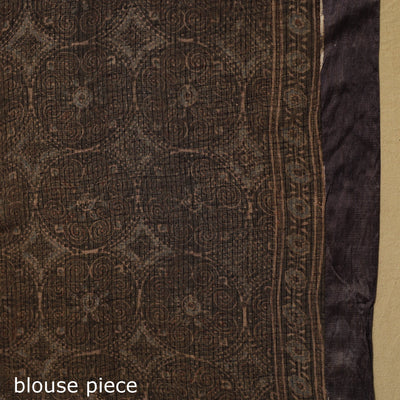 Black - Natural Dyed Block Print Kota Doria Cotton Ajrakh Saree 18