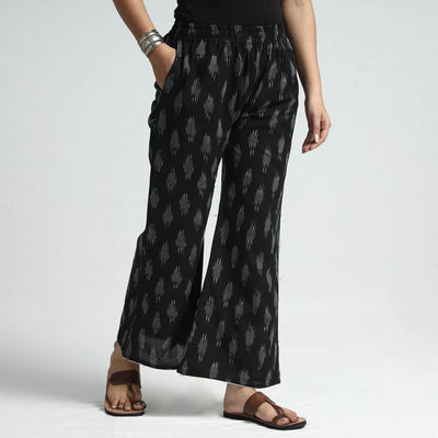 Black - Pochampally Ikat Weave Cotton Elasticated Palazzo