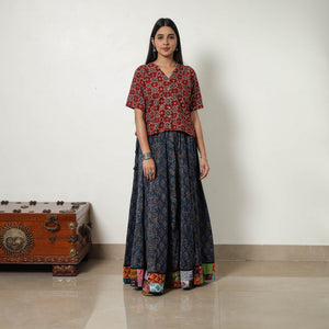 Blue - 24 Kali Patchwork Block Printed Cotton Ajrakh Skirt 18