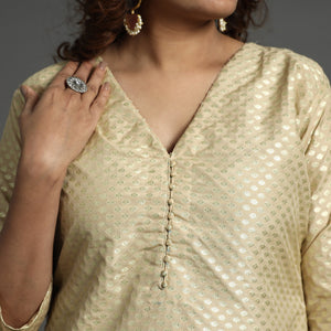 Beige - Elegant Banarasi Brocade Silk Kurta with Pant Set