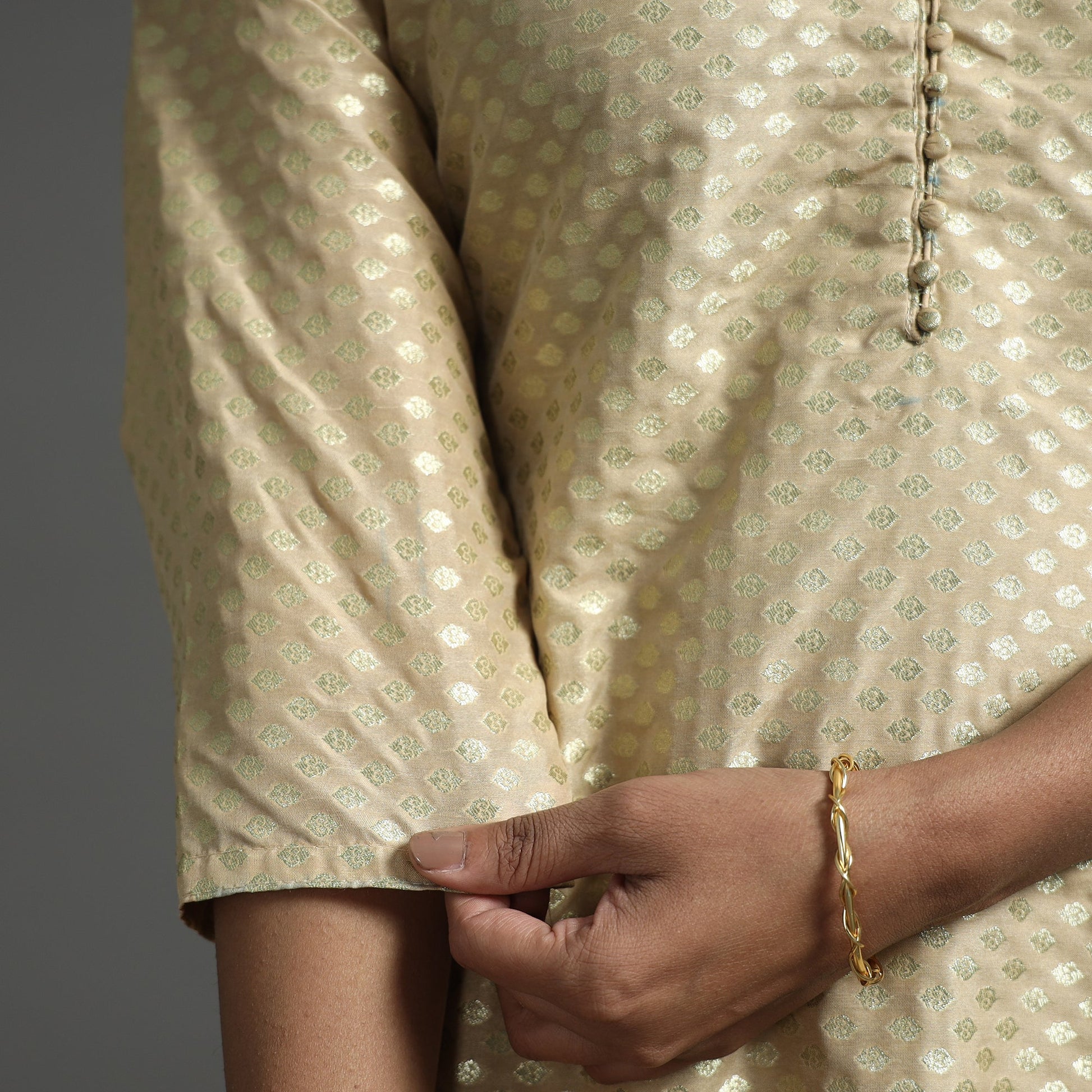 Beige - Elegant Banarasi Brocade Silk Kurta with Pant Set