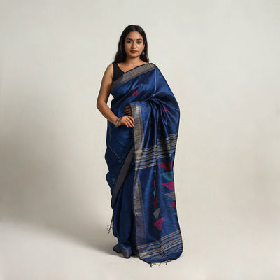 Blue - Festive Desi Tussar Silk Bhagalpuri Handloom Saree 17
