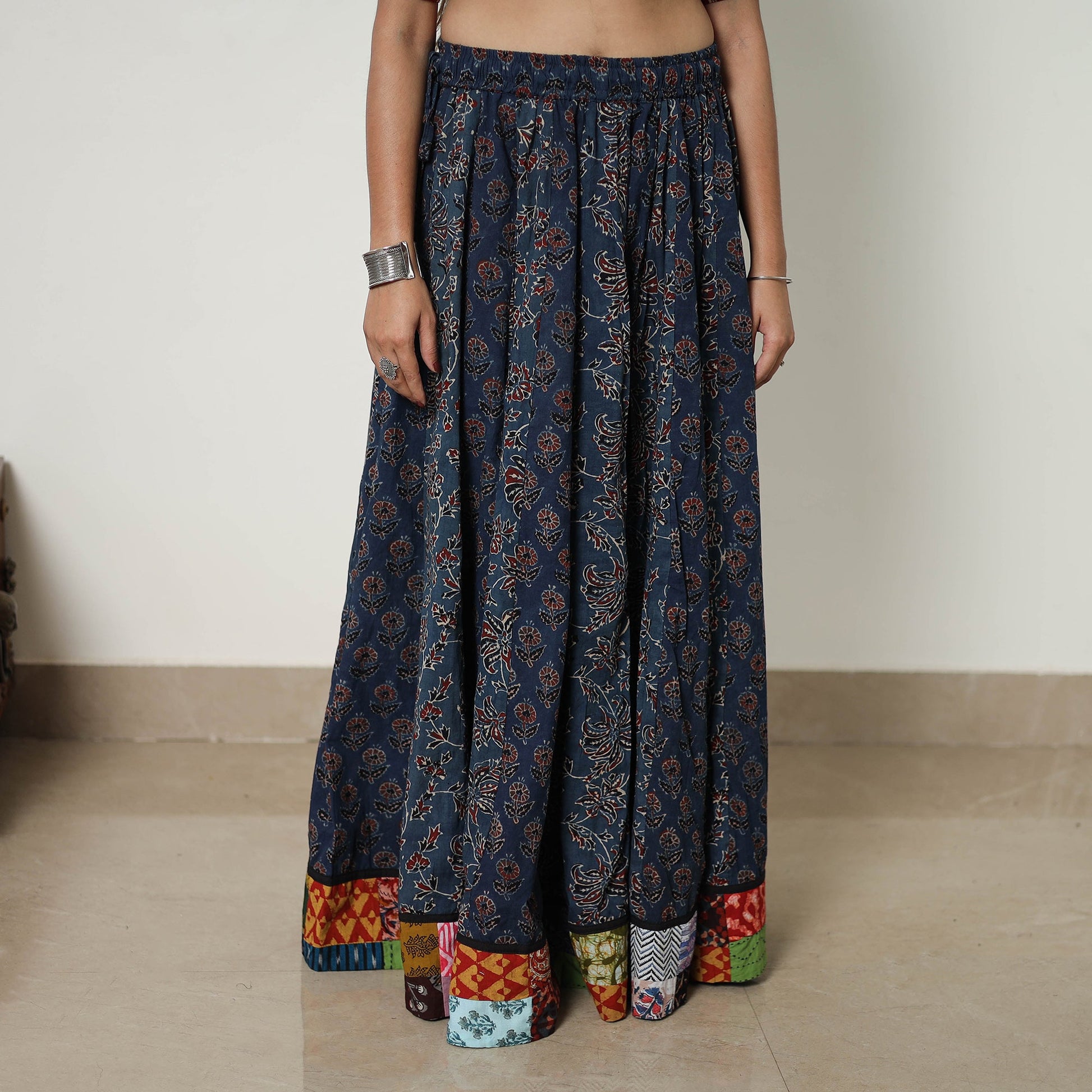 Blue - 24 Kali Patchwork Block Printed Cotton Ajrakh Skirt 18