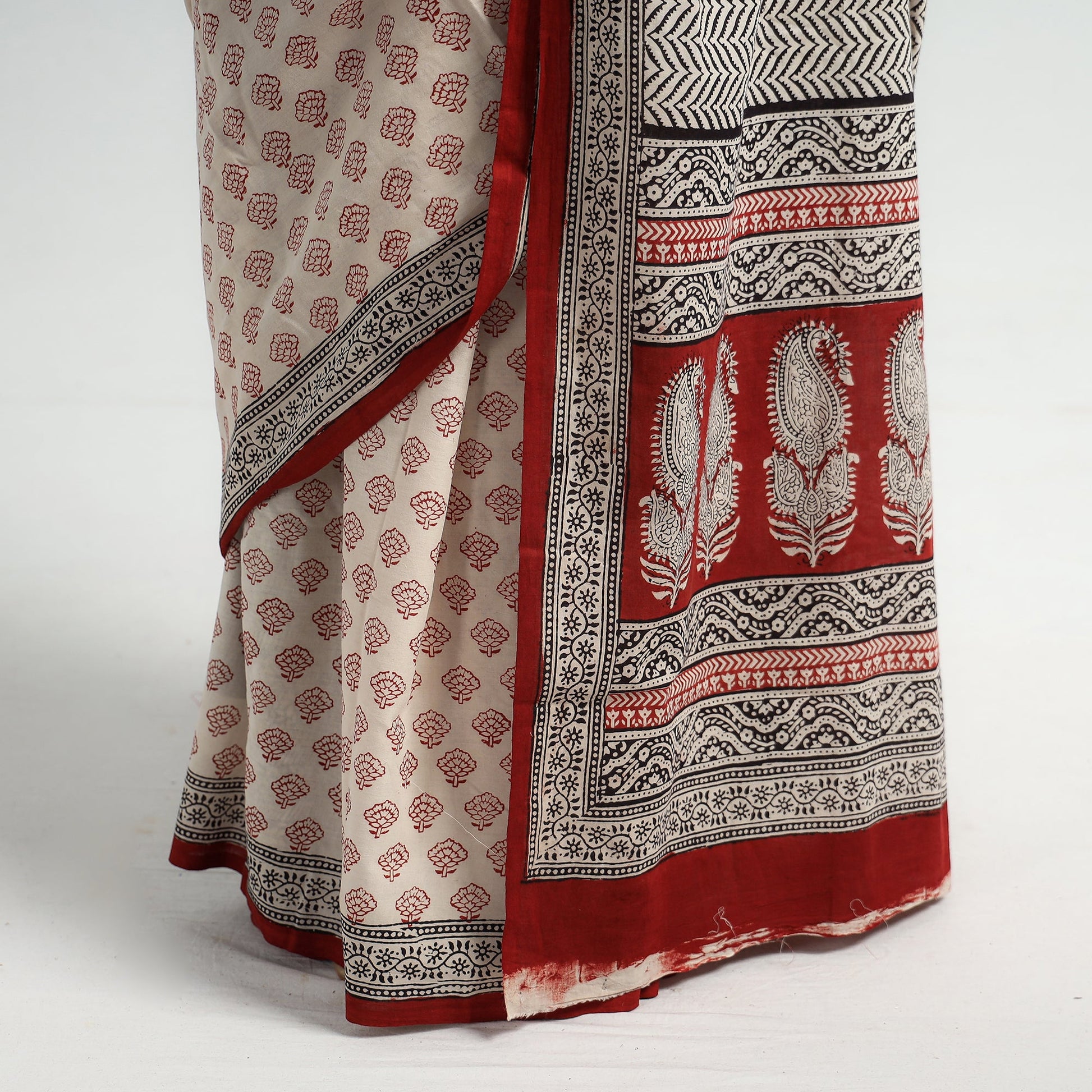 Beige - Bagh Hand Block Printed Natural Dyed Cotton Saree