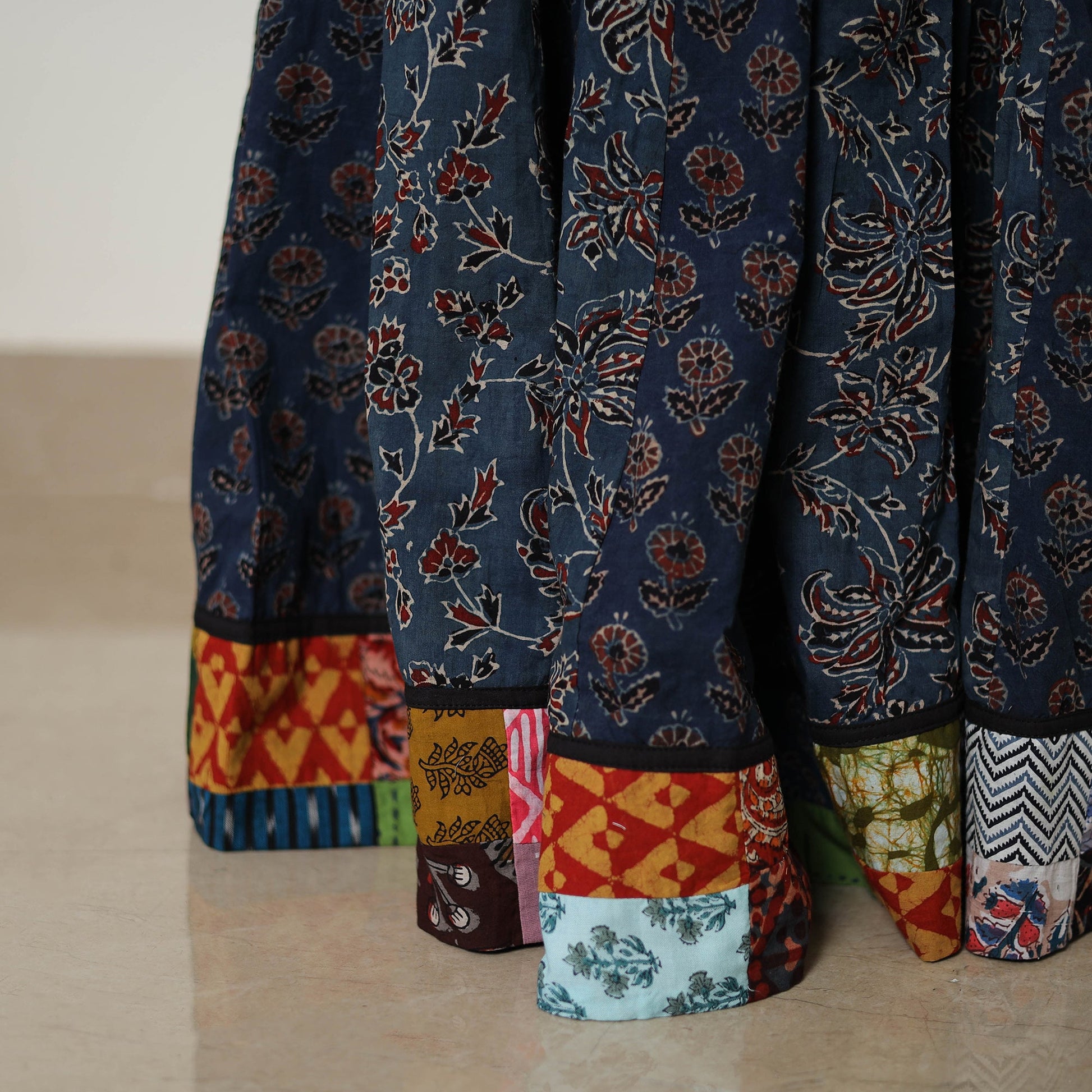 Blue - 24 Kali Patchwork Block Printed Cotton Ajrakh Skirt 18
