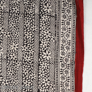 Beige - Bagh Hand Block Printed Natural Dyed Cotton Saree