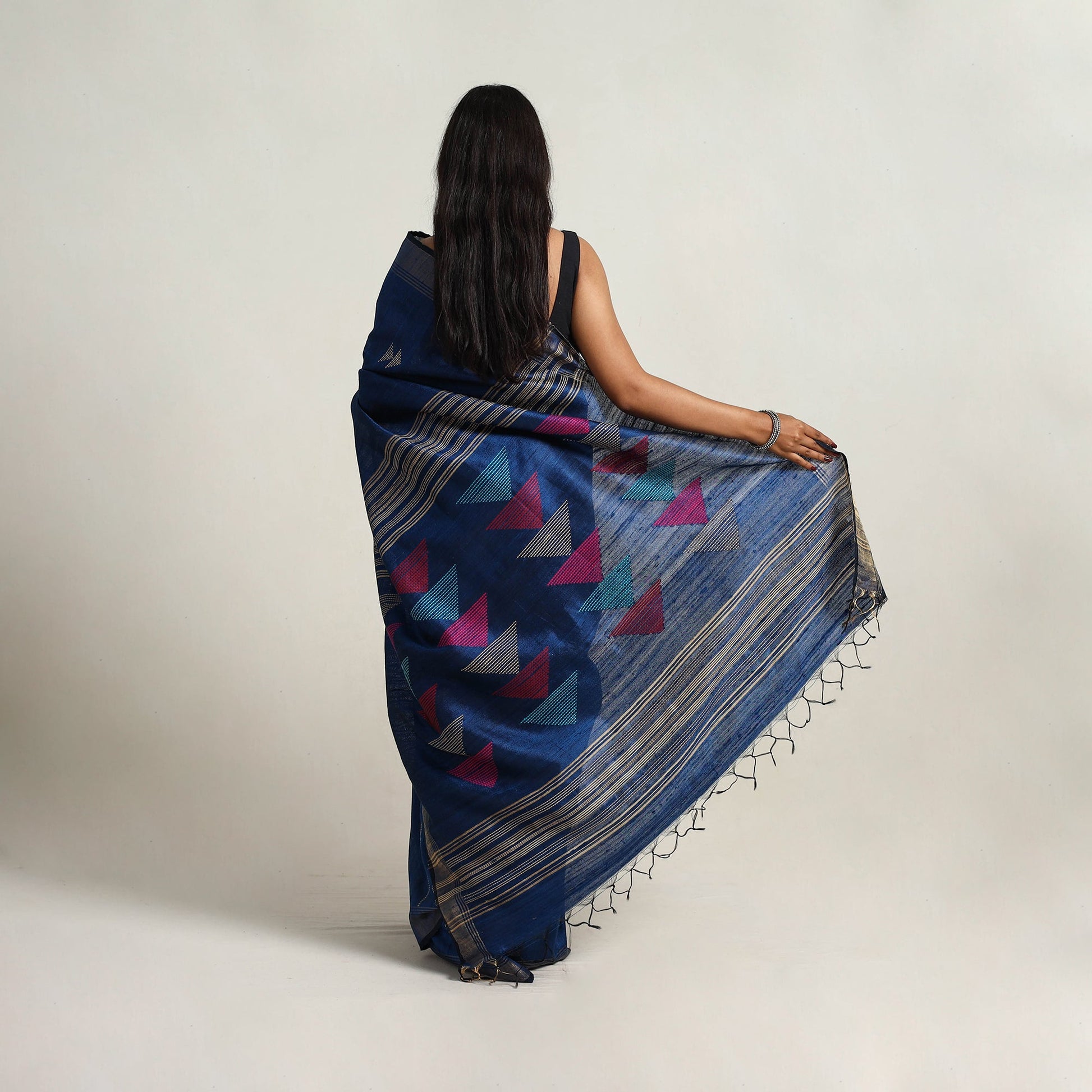Blue - Festive Desi Tussar Silk Bhagalpuri Handloom Saree 17