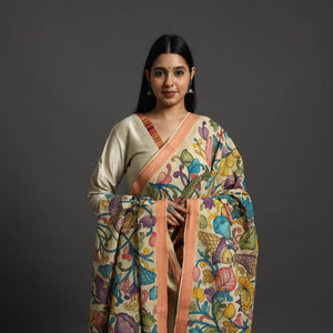 Beige - Mangalagiri Cotton Handpainted Pen Work Kalamkari Dupatta 01