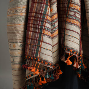 Brown - Kutch Embroidery Handwoven Silk x Woolen Dhabla Shawl 37