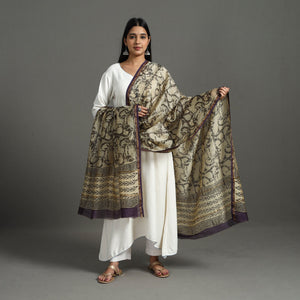 Beige - Block Printed Chanderi Silk Sanganeri Dupatta 18