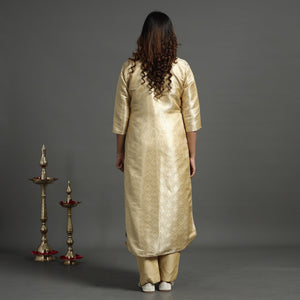 Beige - Elegant Banarasi Brocade Silk Kurta with Pant Set
