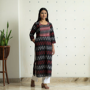 Black - Pochampally Ikat Weave Cotton Long Kurta