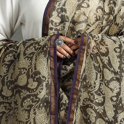 Beige - Block Printed Chanderi Silk Sanganeri Dupatta 18