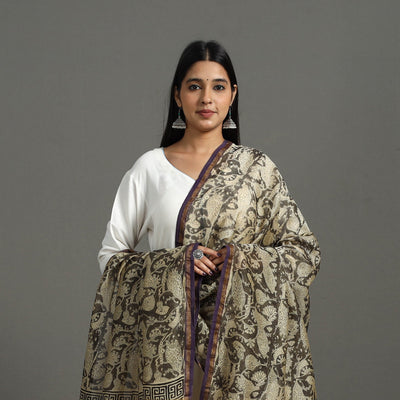 Beige - Block Printed Chanderi Silk Sanganeri Dupatta 18