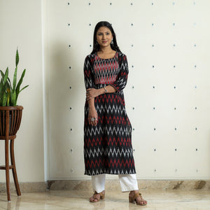 Black - Pochampally Ikat Weave Cotton Long Kurta