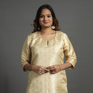Beige - Elegant Banarasi Brocade Silk Kurta with Pant Set