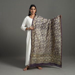 Beige - Block Printed Chanderi Silk Sanganeri Dupatta 19
