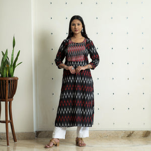 Black - Pochampally Ikat Weave Cotton Long Kurta