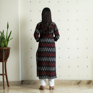 Black - Pochampally Ikat Weave Cotton Long Kurta