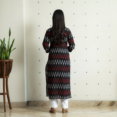 Black - Pochampally Ikat Weave Cotton Long Kurta