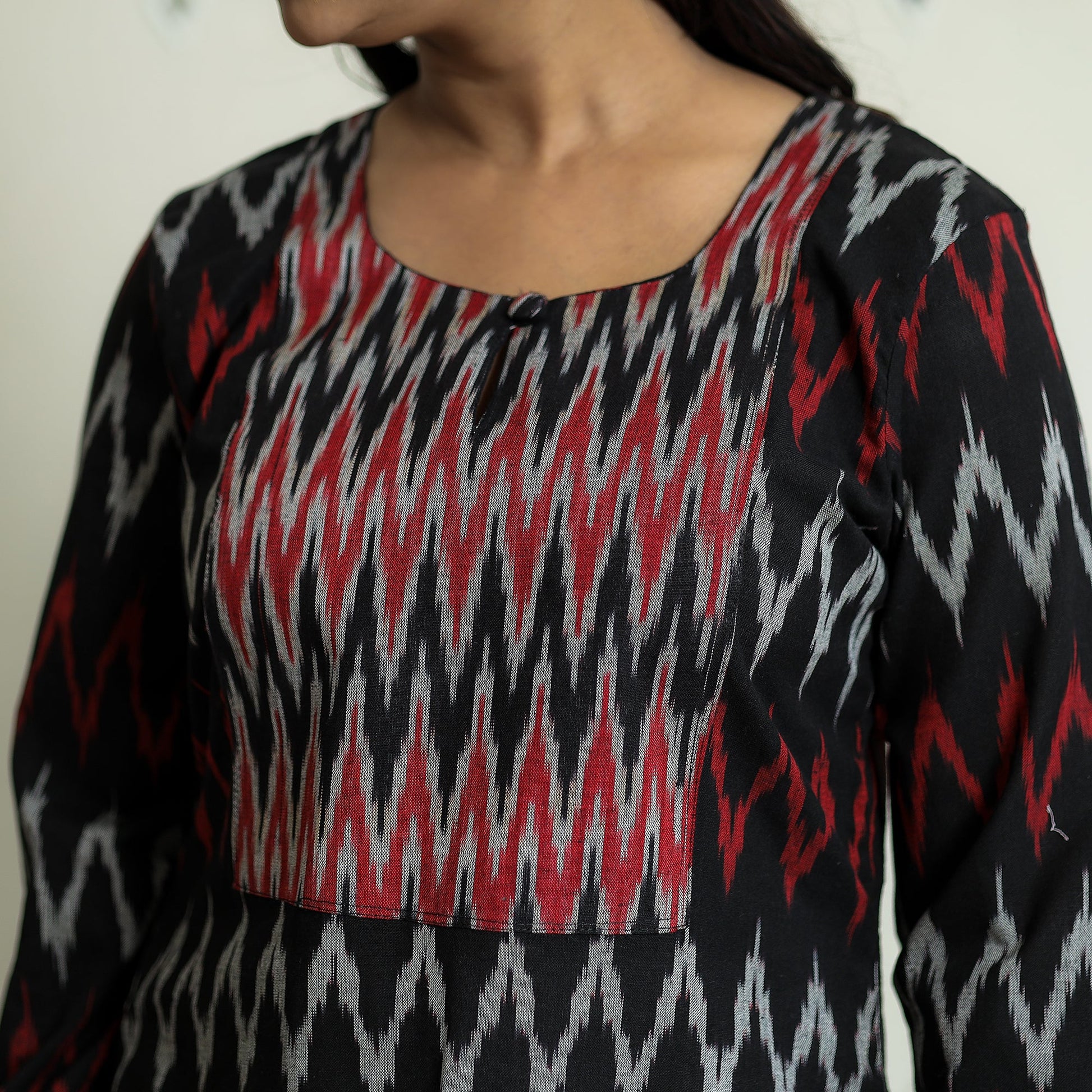 Black - Pochampally Ikat Weave Cotton Long Kurta