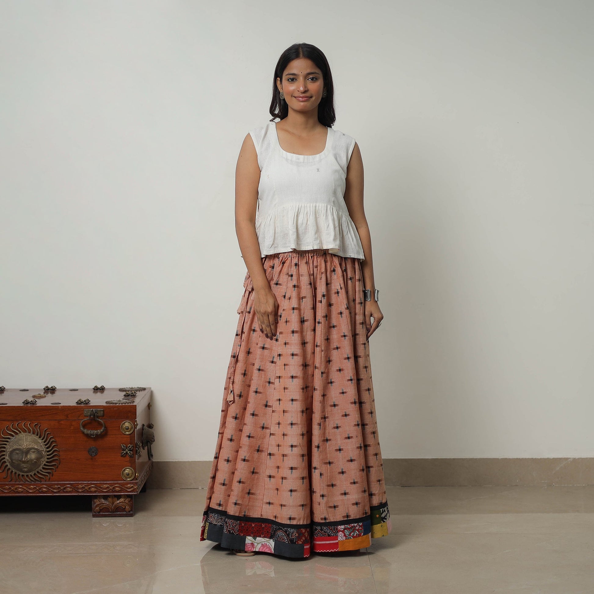 Brown - 24 Kali Cotton Pochampally Ikat Skirt 16
