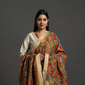 Brown - Mangalagiri Cotton Handpainted Pen Work Kalamkari Dupatta 05
