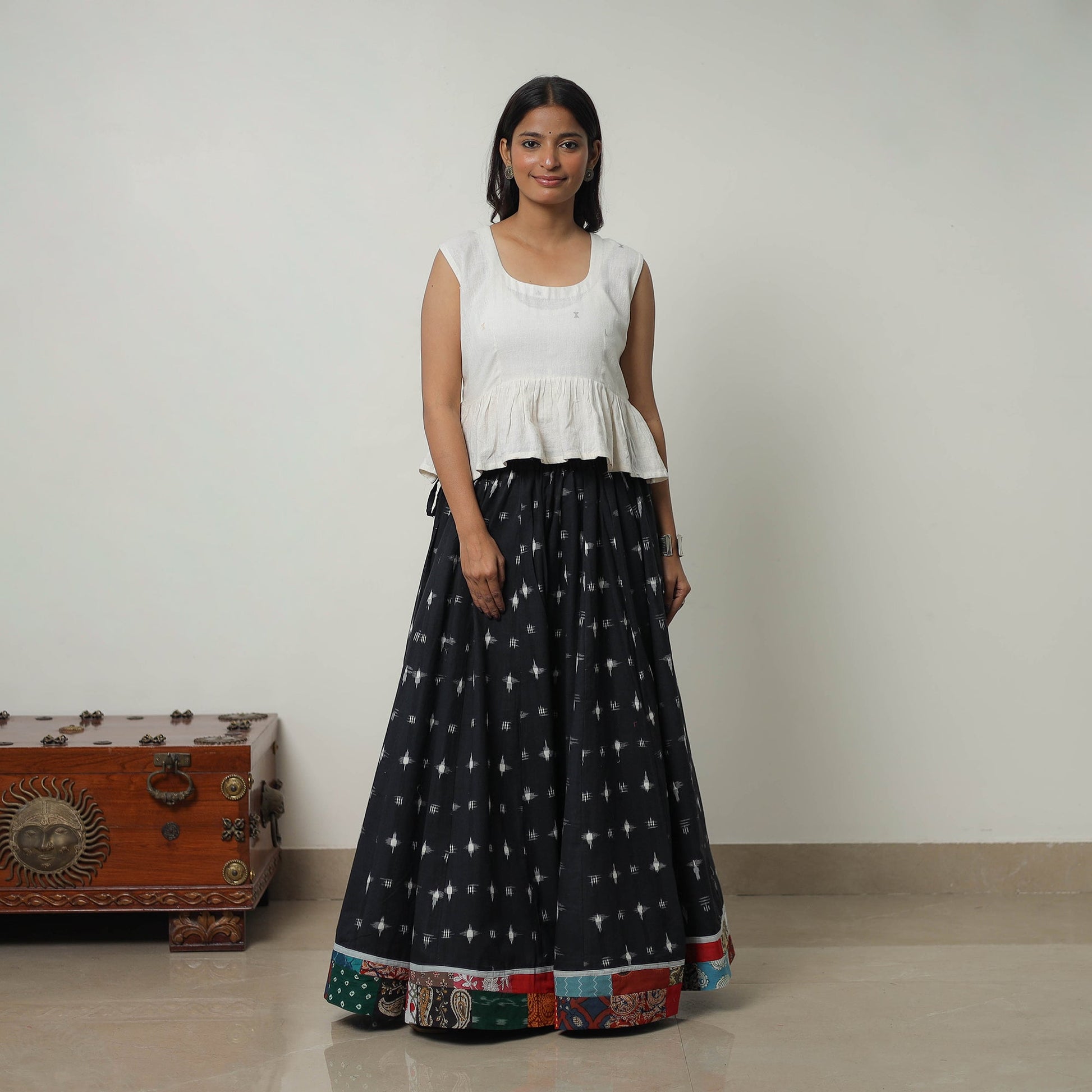 Black - 24 Kali Cotton Pochampally Ikat Skirt 17