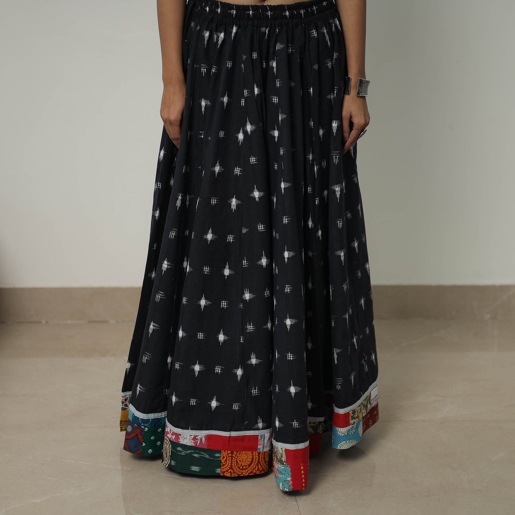 Black - 24 Kali Cotton Pochampally Ikat Skirt 17