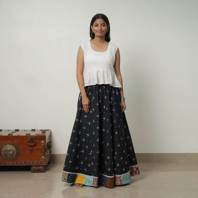 Black - 24 Kali Cotton Pochampally Ikat Skirt 18