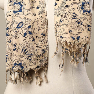 Beige - Block Print Cotton Sanganeri Stole with Tassels 168