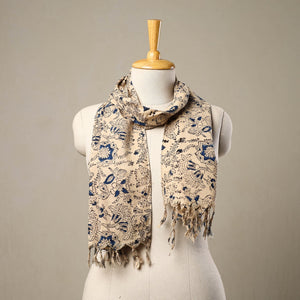 Beige - Block Print Cotton Sanganeri Stole with Tassels 168