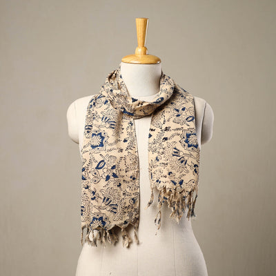 Beige - Block Print Cotton Sanganeri Stole with Tassels 168