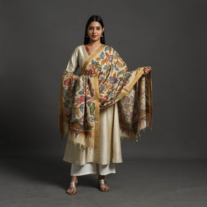 Beige - Mangalagiri Cotton Handpainted Pen Work Kalamkari Dupatta 10
