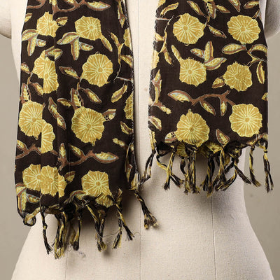 Brown - Block Print Cotton Sanganeri Stole with Tassels 170